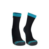 Running Lite Waterproof Socks by Dexshell in black and blue, lightweight waterproof socks with ankle support and arch band for running outdoors