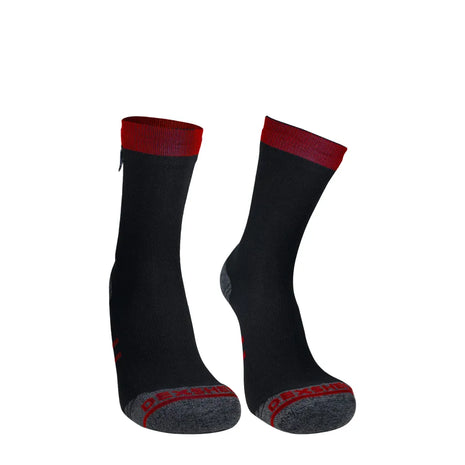 Running Lite Waterproof Socks by Dexshell in black with red cuff, lightweight waterproof socks with ankle and arch support for running and fitness