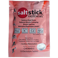 Saltstick Fastchews 10-Tab pack in pink, chewable electrolyte tablets with sodium, potassium, magnesium, calcium for hydration and muscle support