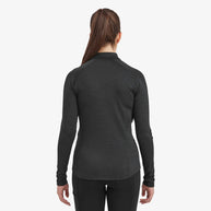 Dart Zip Neck - Women by Montane in dark grey recycled fabric, breathable technical baselayer for all-season outdoor use