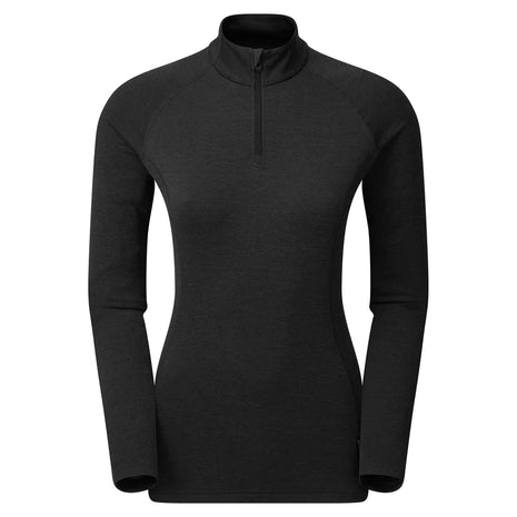 Dart Zip Neck - Women by Montane in black, all-season technical baselayer with recycled fabric, warmth, breathability, and moisture wicking