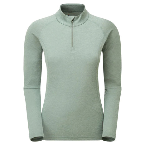 Dart Zip Neck - Women in light green by Montane, recycled fabric baselayer with zip neck, warmth, breathability, and moisture wicking
