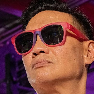 Do You Even Pistol, Flamingo? by Goodr in pink frames with teal polarized lenses, lightweight glasses ideal for sweating and pistol workouts