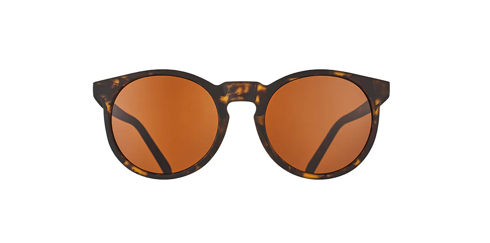 Nine Dollar Pour Over by Goodr in tortoise frame with brown lenses, lightweight glasses made in USA ideal for everyday wear and style