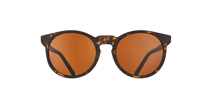 Nine Dollar Pour Over by Goodr in tortoise frame with brown lenses, lightweight glasses made in USA ideal for everyday wear and style