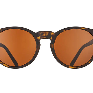 Nine Dollar Pour Over by Goodr in tortoise frame with brown lenses, lightweight glasses made in USA ideal for everyday wear and style
