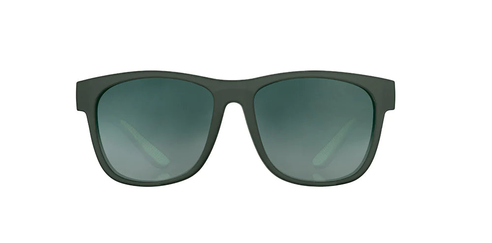 Mint Julep Electroshocks by Goodr in dark green, lightweight glasses designed for active outdoor use and workout recovery.