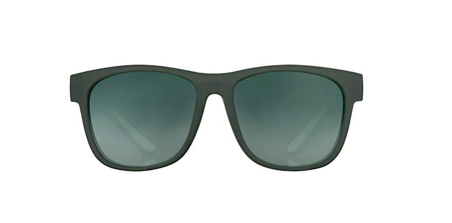 Mint Julep Electroshocks by Goodr in dark green, lightweight glasses designed for active outdoor use and workout recovery.