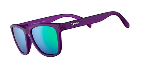 Gardening With A Kraken by Goodr in purple frame and teal lenses, lightweight glasses with comfortable fit and vibrant colors