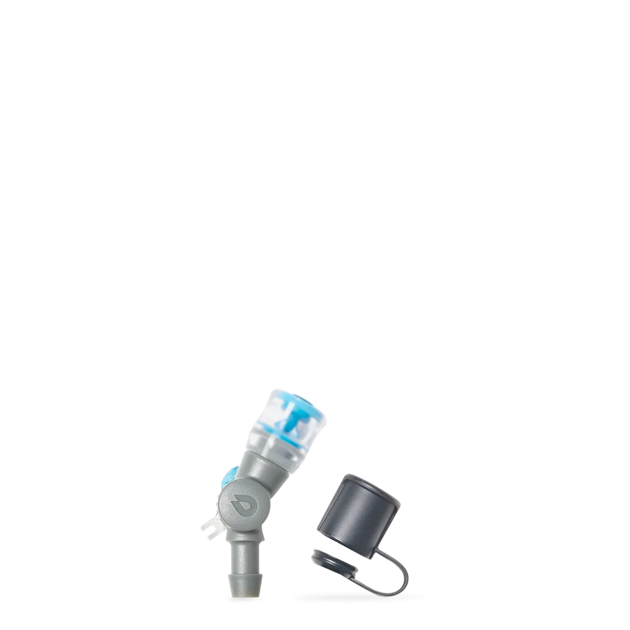 Comet Bite Valve by Hydrapak in grey and blue lightweight hydration valve with self-sealing sip and dust cover for leak prevention