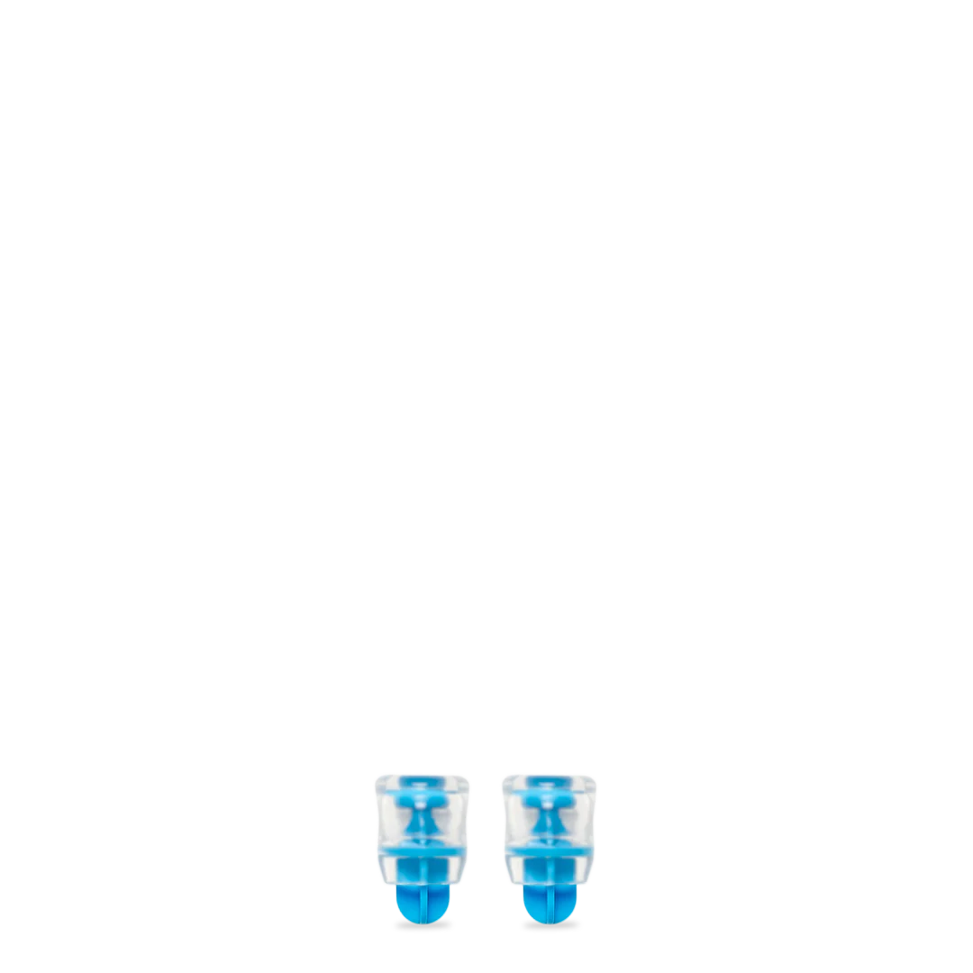 Reservoir Bite Valve Sheath 2-Pack by Hydrapak in clear and blue durable silicone, soft bite replacement for hydration systems and chewers