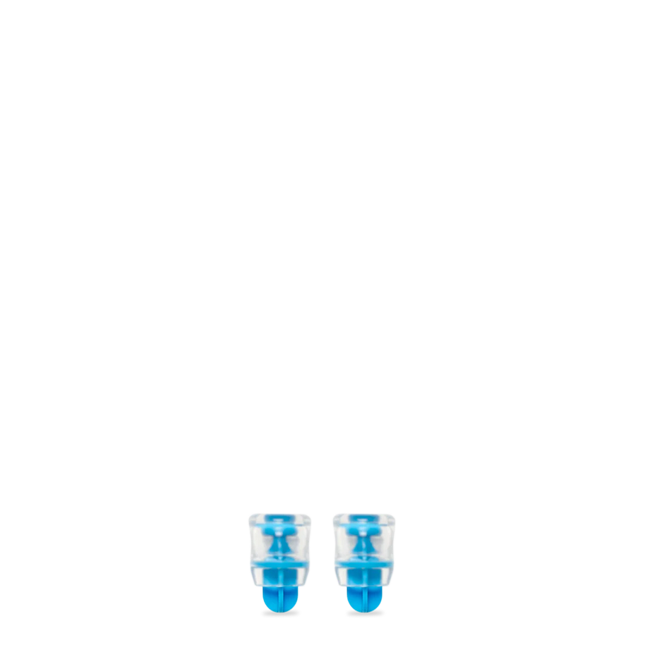 Reservoir Bite Valve Sheath 2-Pack by Hydrapak in clear and blue durable silicone, soft bite replacement for hydration systems and chewers