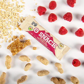 OSnack Peanut Butter & Jam by Hornby Organic in beige and red wrapper, organic snack with raspberry and peanut flavor from Canada