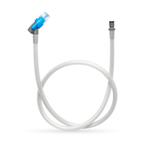 Hydraflex Tube by Hydrapak in clear with blue bite valve, non-kinking TPU hydration tube for fresh water flow and outdoor use