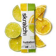 Sport Hydration Drink Mix lemon lime by Skratch Labs in yellow and green, electrolyte replacement for workout hydration and energy