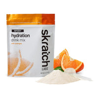 Sport Hydration Drink Mix by Skratch Labs in white and orange, electrolyte mix with orange flavor for energy and sweat replacement