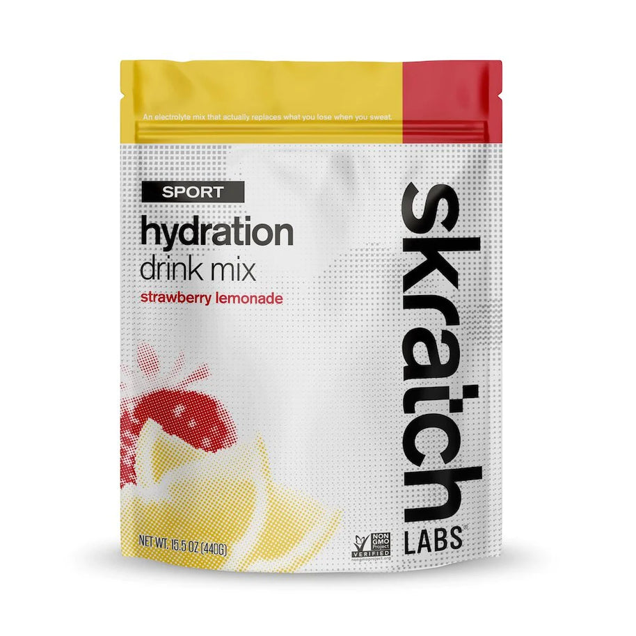 Sport Hydration Drink Mix by Skratch Labs in strawberry lemonade, electrolyte mix for sweat replacement and light energy during workouts