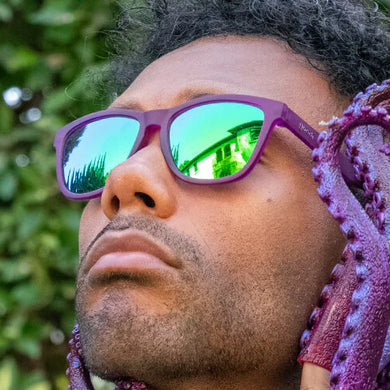 Gardening With A Kraken by Goodr in purple with teal lenses, durable glasses inspired by tentacle textures for unique style and outdoor use
