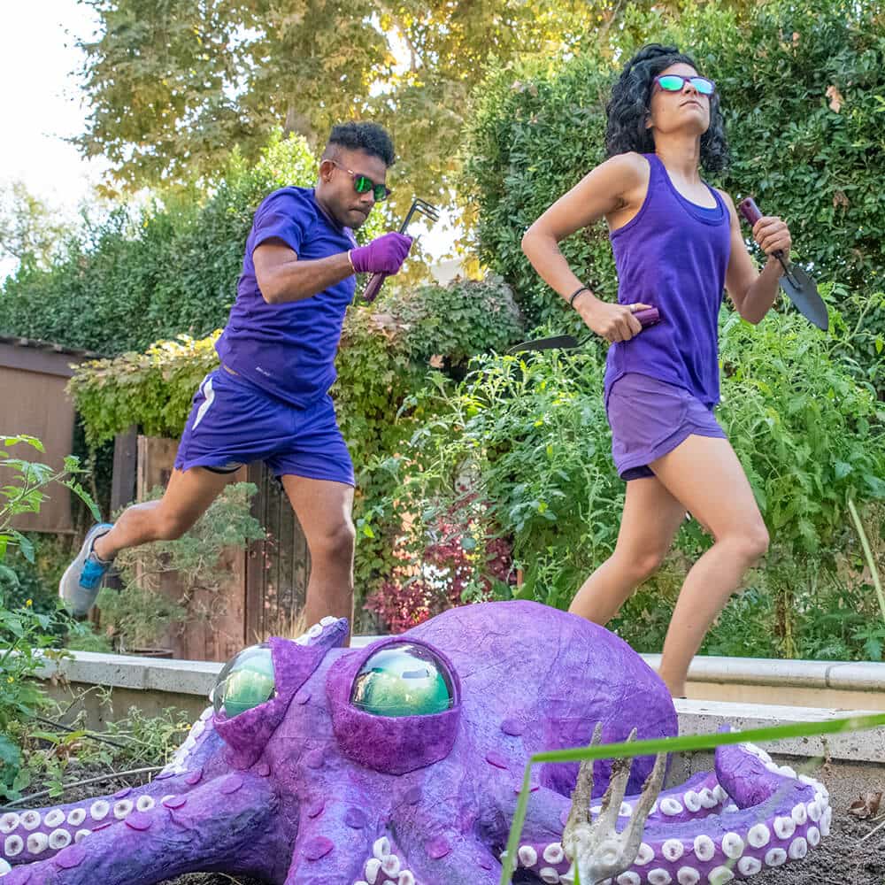 Gardening With A Kraken by Goodr in purple and teal, stylish glasses ideal for outdoor gardening with vibrant tentacle-inspired design