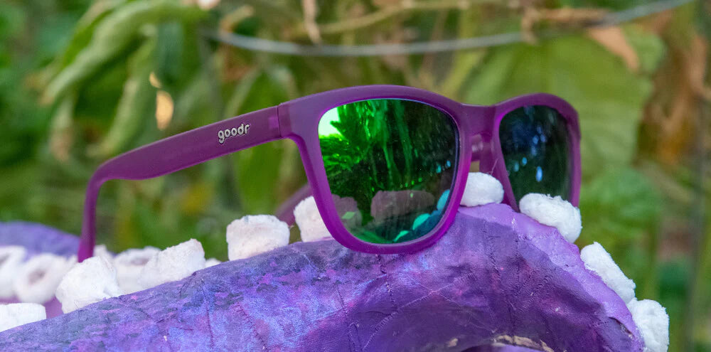 Gardening With A Kraken by Goodr in purple with teal lenses, lightweight glasses inspired by Kraken tentacles for comfortable everyday wear