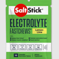 Saltstick Fastchews 10-Tab pack in green lemon-lime, chewable electrolyte tablets with sodium, potassium, magnesium for stamina and muscle support