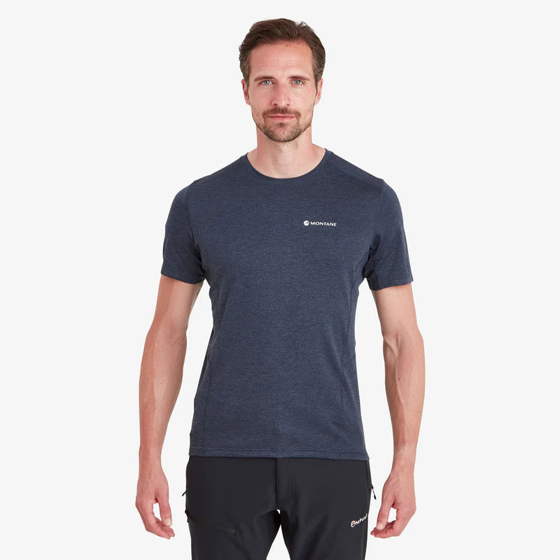 Dart T-Shirt - Men by Montane in dark blue, recycled fabric with warmth, breathability, wicking for all-season mountain use