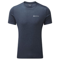 Dart T-Shirt - Men by Montane in dark blue, technical recycled fabric with warmth, breathability, and moisture wicking for all-season use