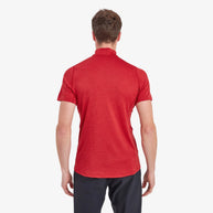 Dart Zip T-Shirt - Men by Montane in red, technical baselayer with recycled fabric, warmth, wicking, breathability for all-mountain use