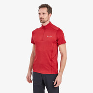 Dart Zip T-Shirt - Men by Montane in red short sleeve technical baselayer with recycled fabric, warmth, wicking, and breathability