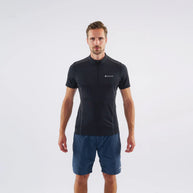 Dart Zip T-Shirt - Men by Montane in black, technical baselayer with recycled fabric, warmth, breathability, and moisture wicking ideal for all-mountain use
