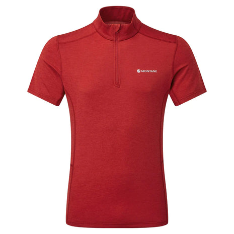 Dart Zip T-Shirt - Men by Montane in red, technical baselayer with recycled fabric, warmth, wicking, breathability for all-season use