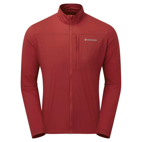Featherlite Jacket - Men by Montane in deep red, breathable windproof, super light packable jacket for fast-paced mountain activities