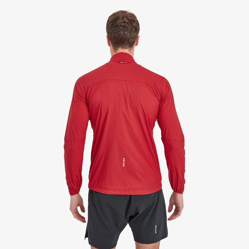 Featherlite Jacket - Men by Montane in red, lightweight windproof, breathable jacket for fast mountain running and outdoor use