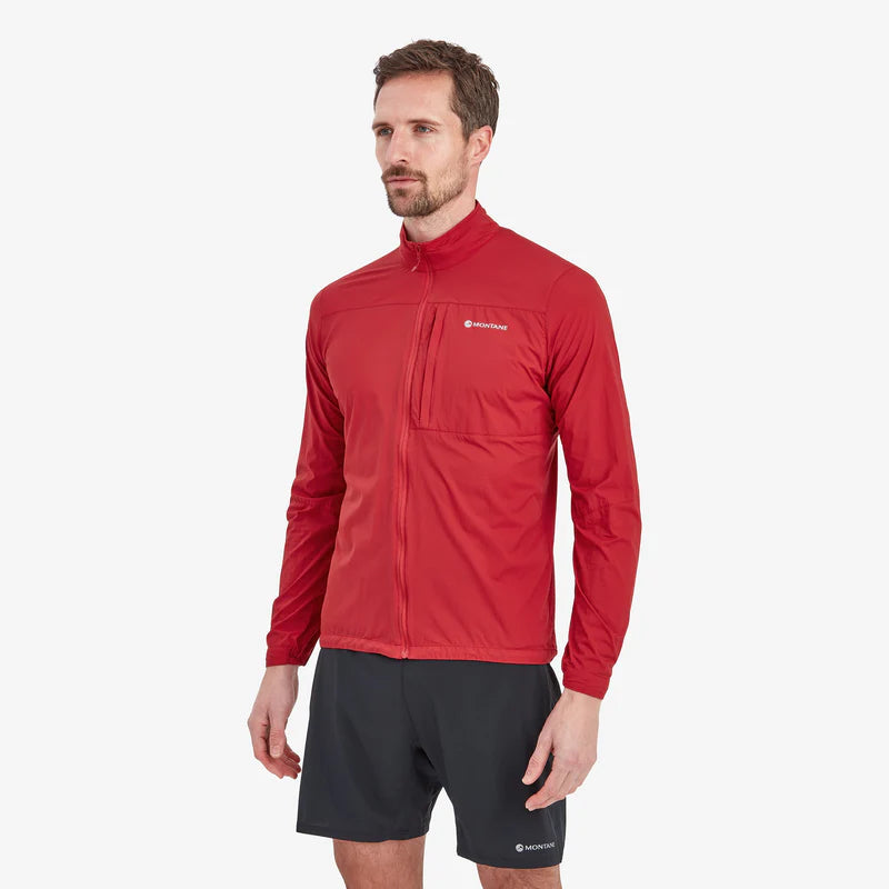 Featherlite Jacket - Men by Montane in red, lightweight breathable windproof jacket ideal for fast-paced mountain activities