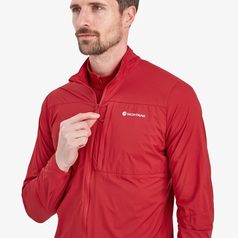 Featherlite Jacket - Men by Montane in red, lightweight windproof breathable jacket ideal for fast mountain days and running outdoors