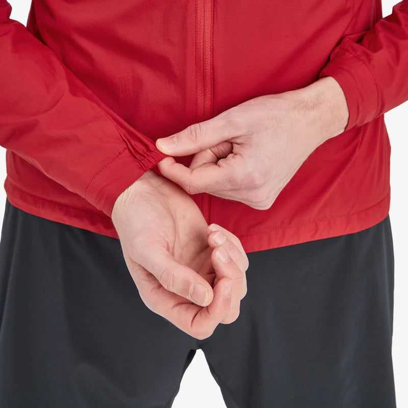 Featherlite Jacket - Men by Montane in red lightweight, breathable windproof jacket for fast-paced mountain running and outdoor use