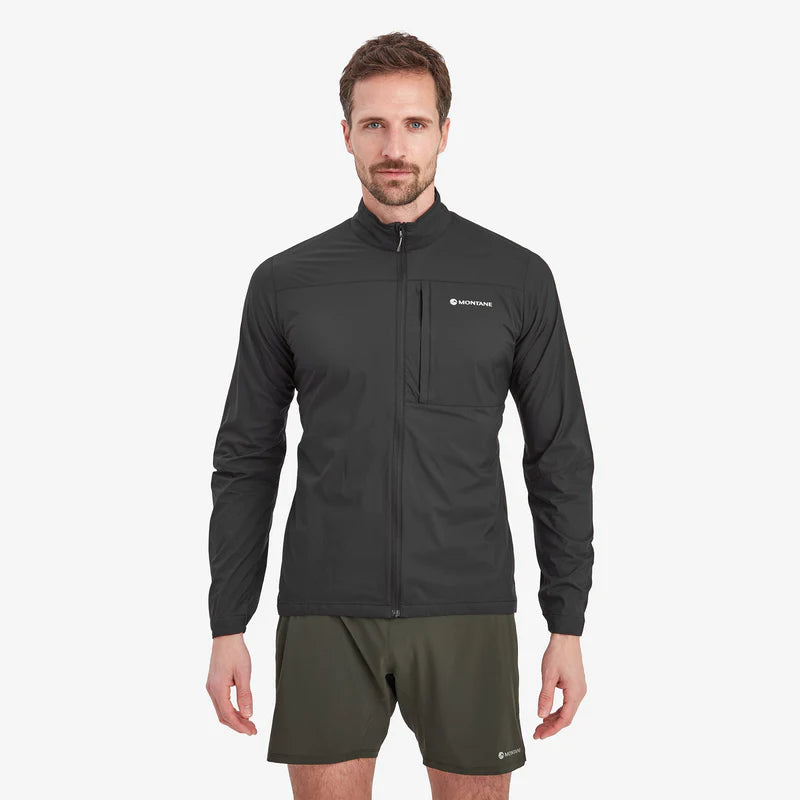 Featherlite Jacket - Men by Montane in black, lightweight windproof and breathable jacket for fast-paced mountain running and outdoor use