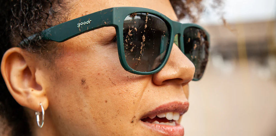 Mint Julep Electroshocks by Goodr in dark green sunglasses with sleek design, ideal for workout rehab and outdoor use