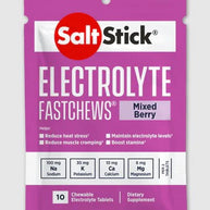 Saltstick Fastchews 10-Tab pack in mixed berry, chewable electrolyte supplement with sodium, potassium, calcium, and magnesium for endurance