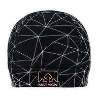HyperNight Reflective Beanie by Nathan in black with reflective pattern, lightweight polyester stretch for night running comfort and visibility