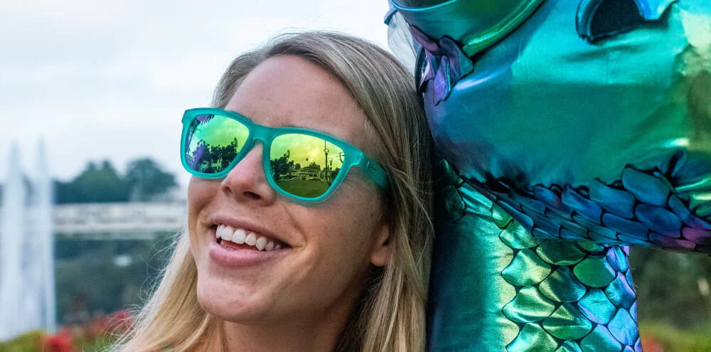Nessy's Midnight Orgy by Goodr teal sunglasses with reflective lenses, lightweight glasses ideal for everyday wear and outdoor use