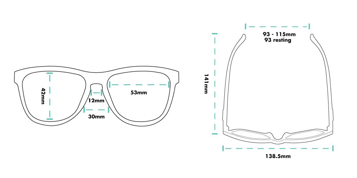 Bosley's Basset Hound Dreams by Goodr in black frame with detailed measurements, lightweight glasses designed for comfort and outdoor use