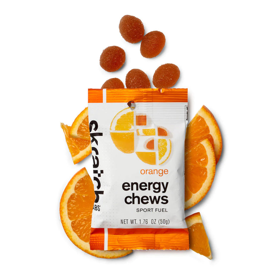 Energy Chews Sport Fuel orange by Skratch Labs, orange-flavored nutrition chews for running and endurance training fuel
