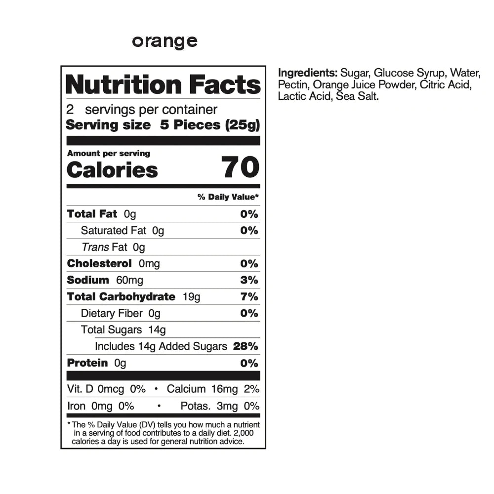 Energy Chews Sport Fuel by Skratch Labs in orange, nutrition facts label showing 70 calories per serving, ideal for endurance and training fuel