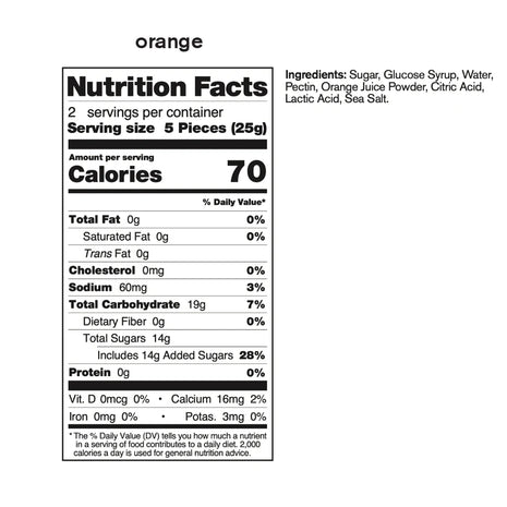 Energy Chews Sport Fuel by Skratch Labs in orange, nutrition facts label showing 70 calories per serving, ideal for endurance and training fuel
