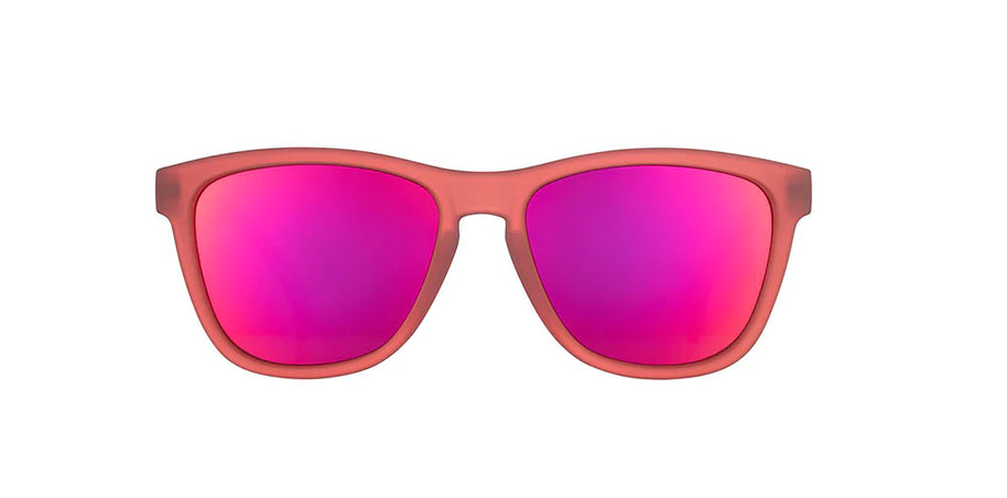 Phoenix At A Bloody Mary Bar by Goodr in red frames with rose lenses, stylish glasses designed for rising from the ashes and outdoor use