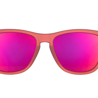 Phoenix At A Bloody Mary Bar by Goodr in red frames with rose lenses, stylish glasses designed for rising from the ashes and outdoor use