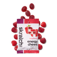 Energy Chews Sport Fuel raspberry by Skratch Labs, red chewable sports nutrition for endurance running and training fuel
