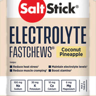 Saltstick Fastchews 10-Tab pack in coconut pineapple, chewable electrolyte tablets with sodium, potassium, magnesium, calcium for stamina and muscle support