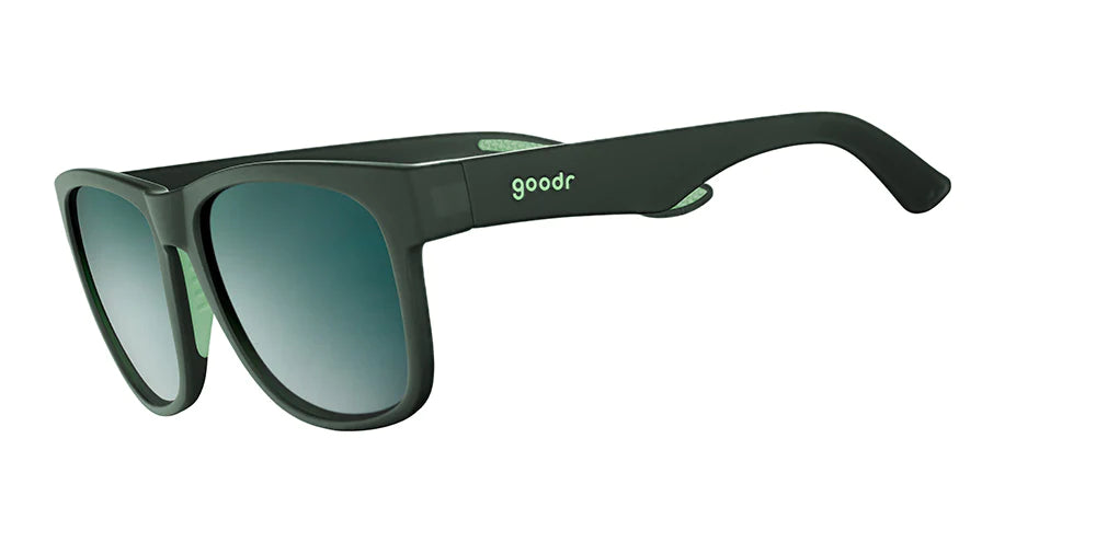 Mint Julep Electroshocks by Goodr in black and mint green lightweight glasses designed for workout rehab and active outdoor use